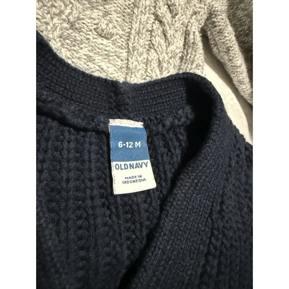 Lot of 2 Boys Knit‎ Sweaters 6-12 Month Baby + 2T Toddler Old Navy Gray Blue